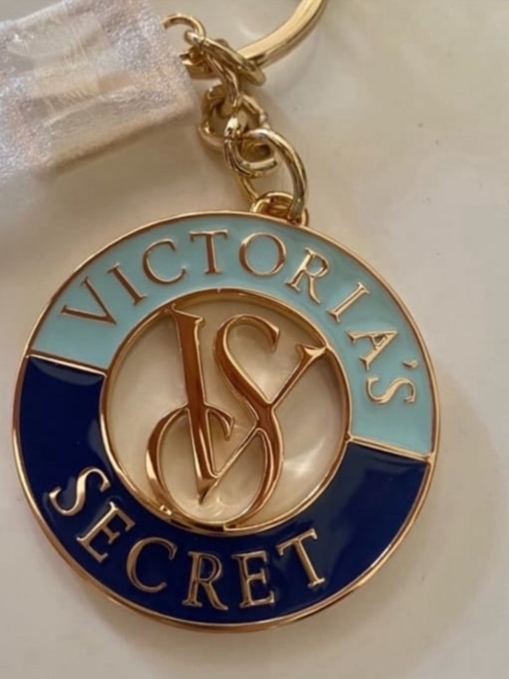 Victoria's Secret Light Blue and Navy Enamel Logo Keyring